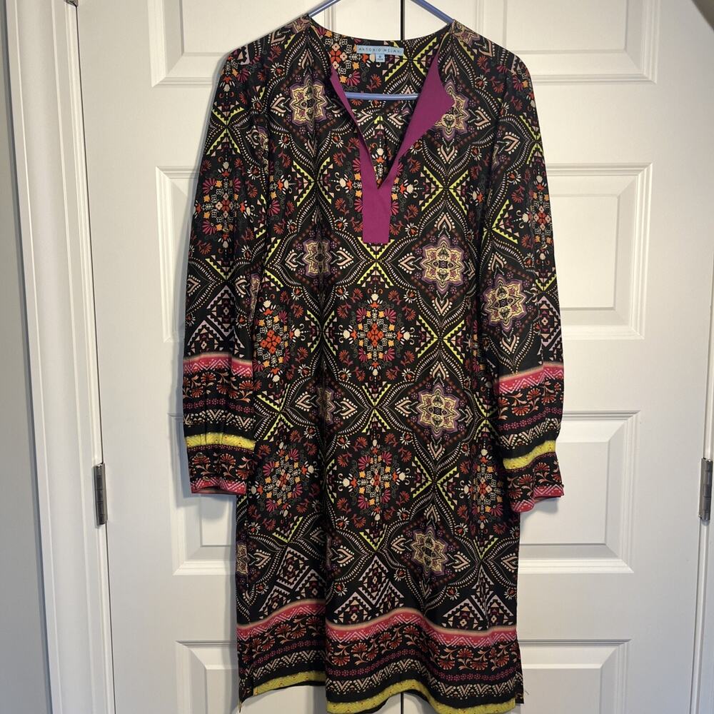 Antonio Melani Multicolor Aztec Geometric Print Henley Collar Shirt Dress Sz 8